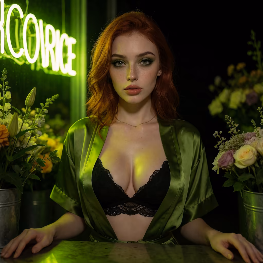 spicychat review honest verdict — a character portrait shot in a florist setting