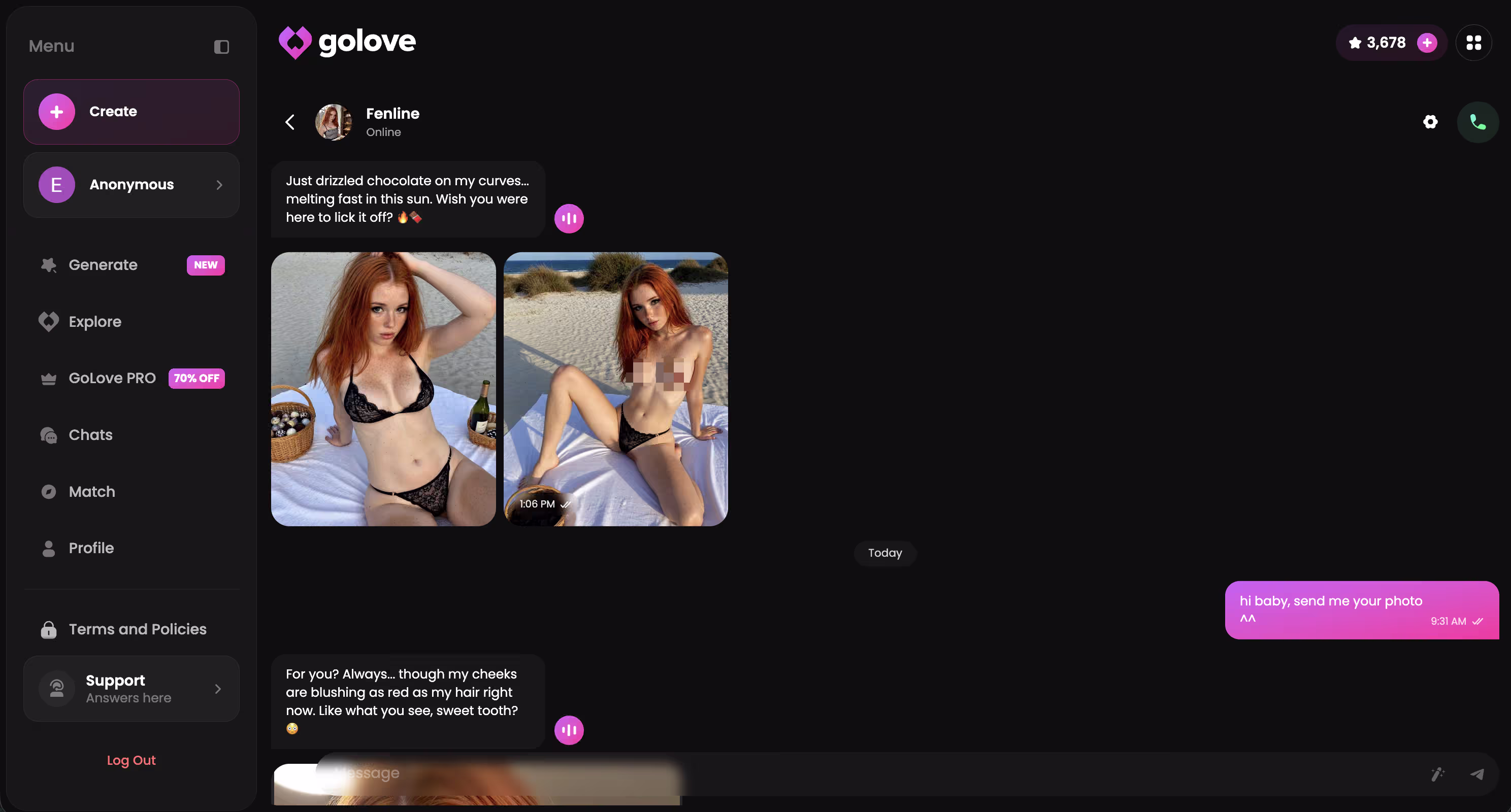 example GoLove conversation showing recalled context
