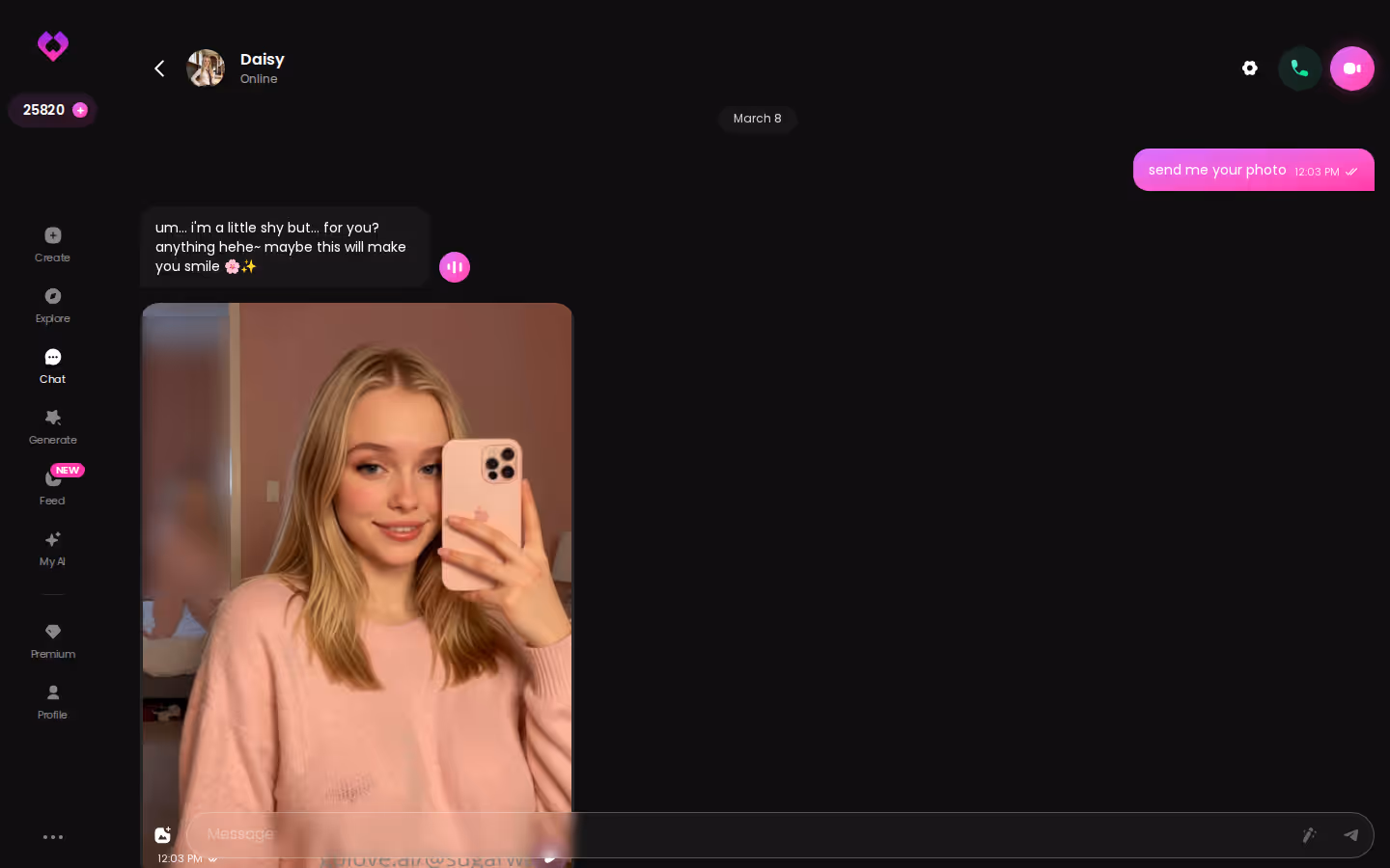 A GoLove.ai desktop chat — one character, one continuous conversation