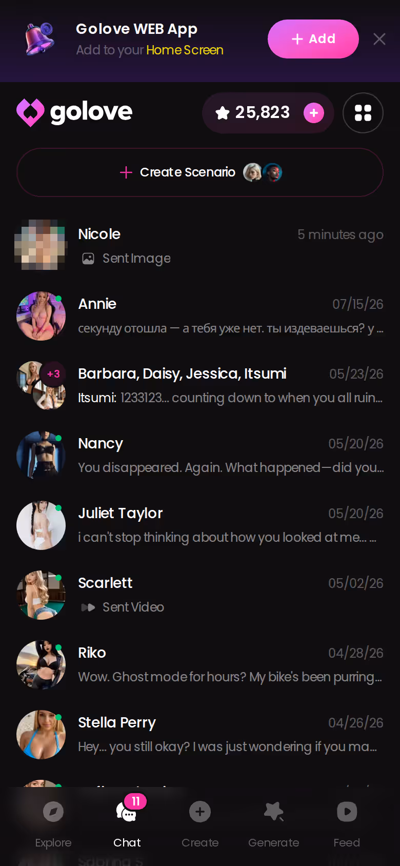 Your whole roster in one mobile list, with last-message previews